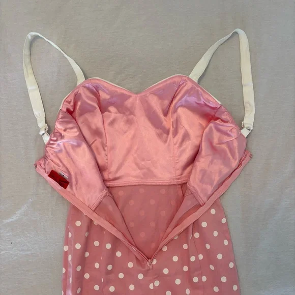 Pinup Girl Deadly Dames Wiggle Dress Pink White Polka Dot Retro Rockabilly Belt - Picture 12 of 16